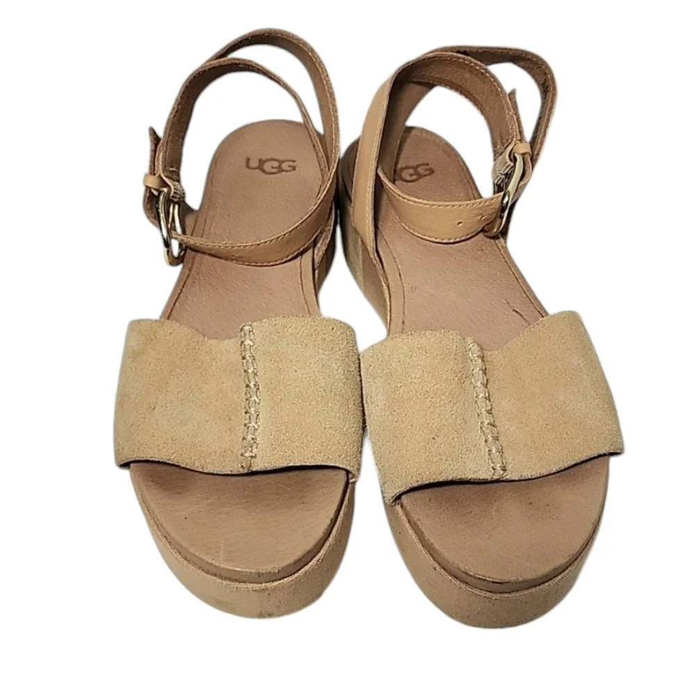 UGG Australia Tan Marchella‎ Open Toe Suede Platform Sandals Size 7.5